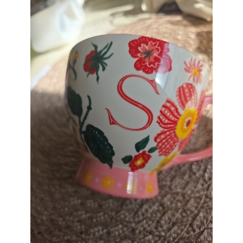 Hobby Lobby Monogram Initial " S" floral dotted pedestal mug cup